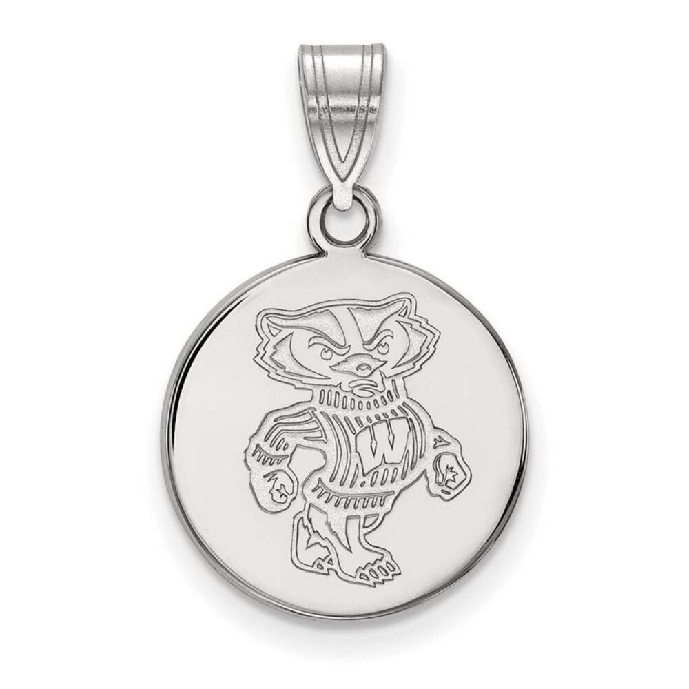 10k White Gold U. of Wisconsin Medium Badgers Disc Pendant